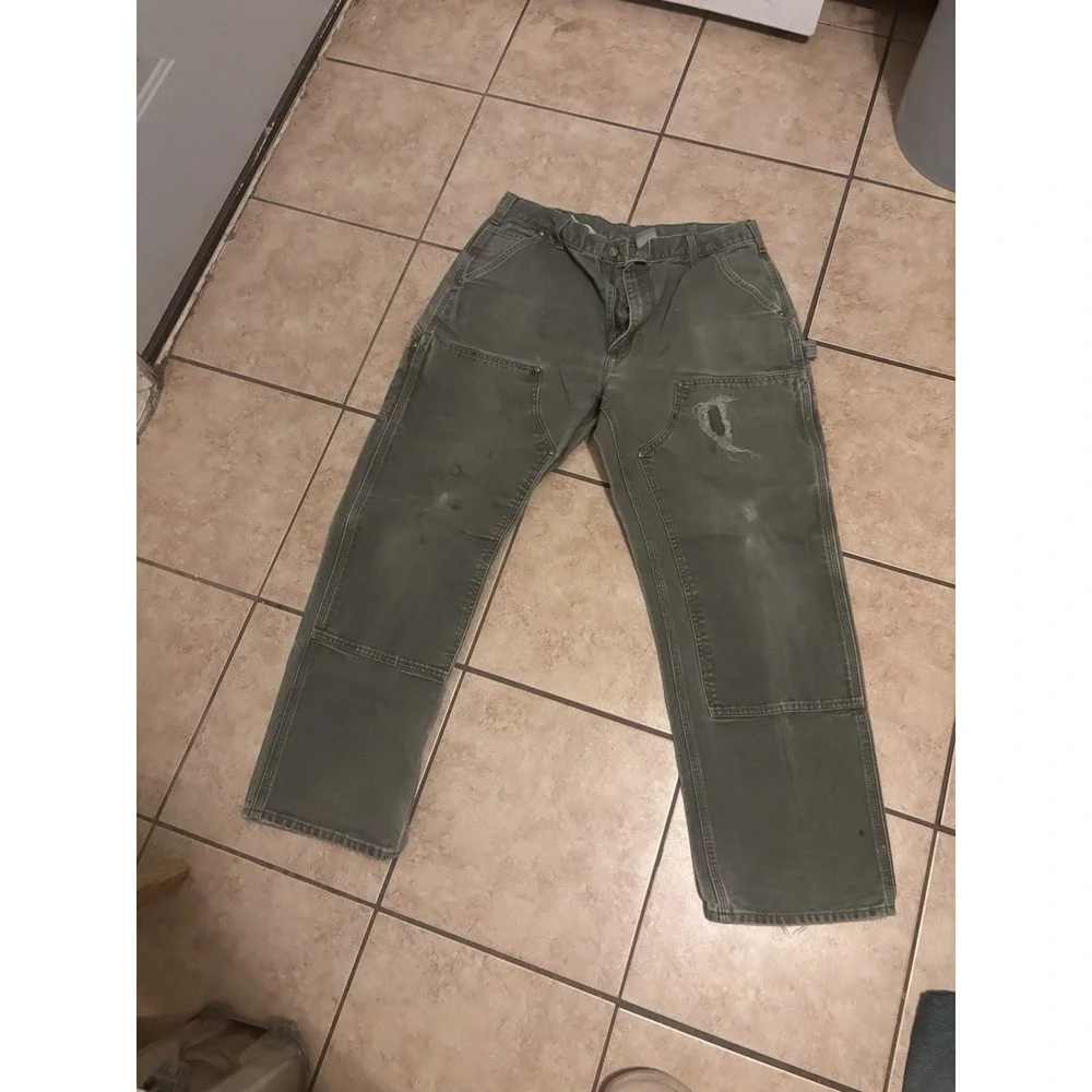 90's Vintage Carhartt Men's Double Knee Pants 36x30 Gray, Workwear 102802-029